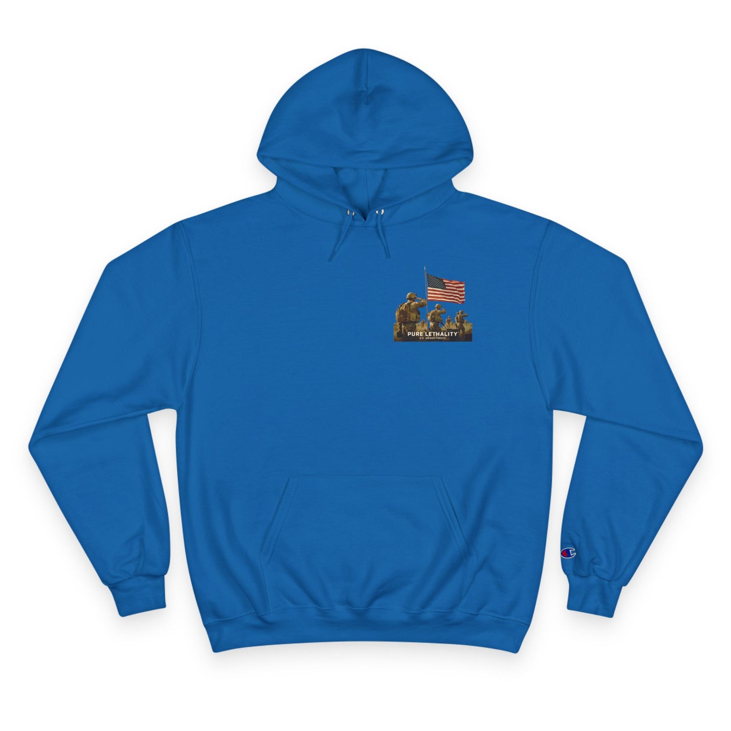 Military Champion Hoodie with American Flag Design