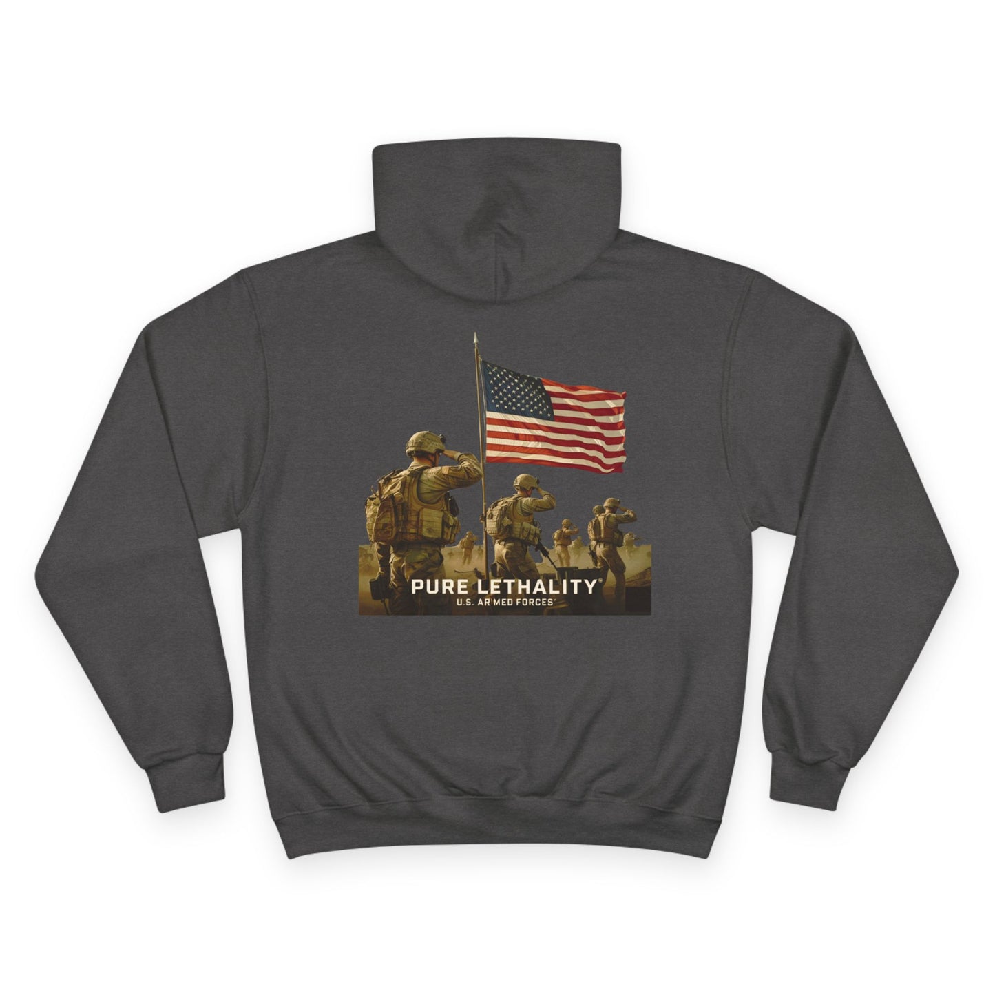 Military Champion Hoodie with American Flag Design