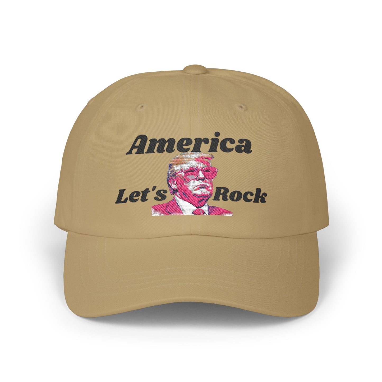 Classic 'America Let's Rock' Design - Adjustable Baseball Hat, Perfect for MAGA and Patriots.