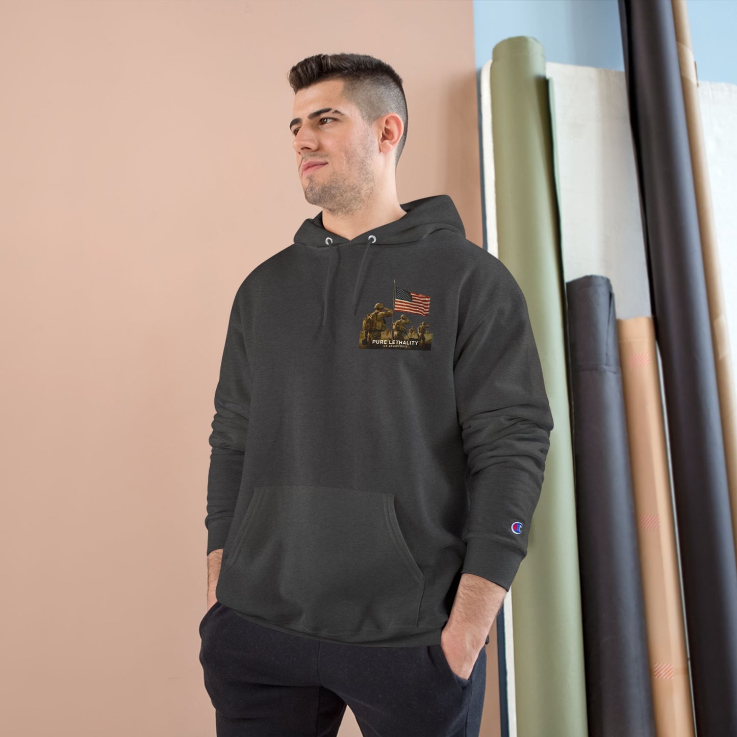Military Champion Hoodie with American Flag Design