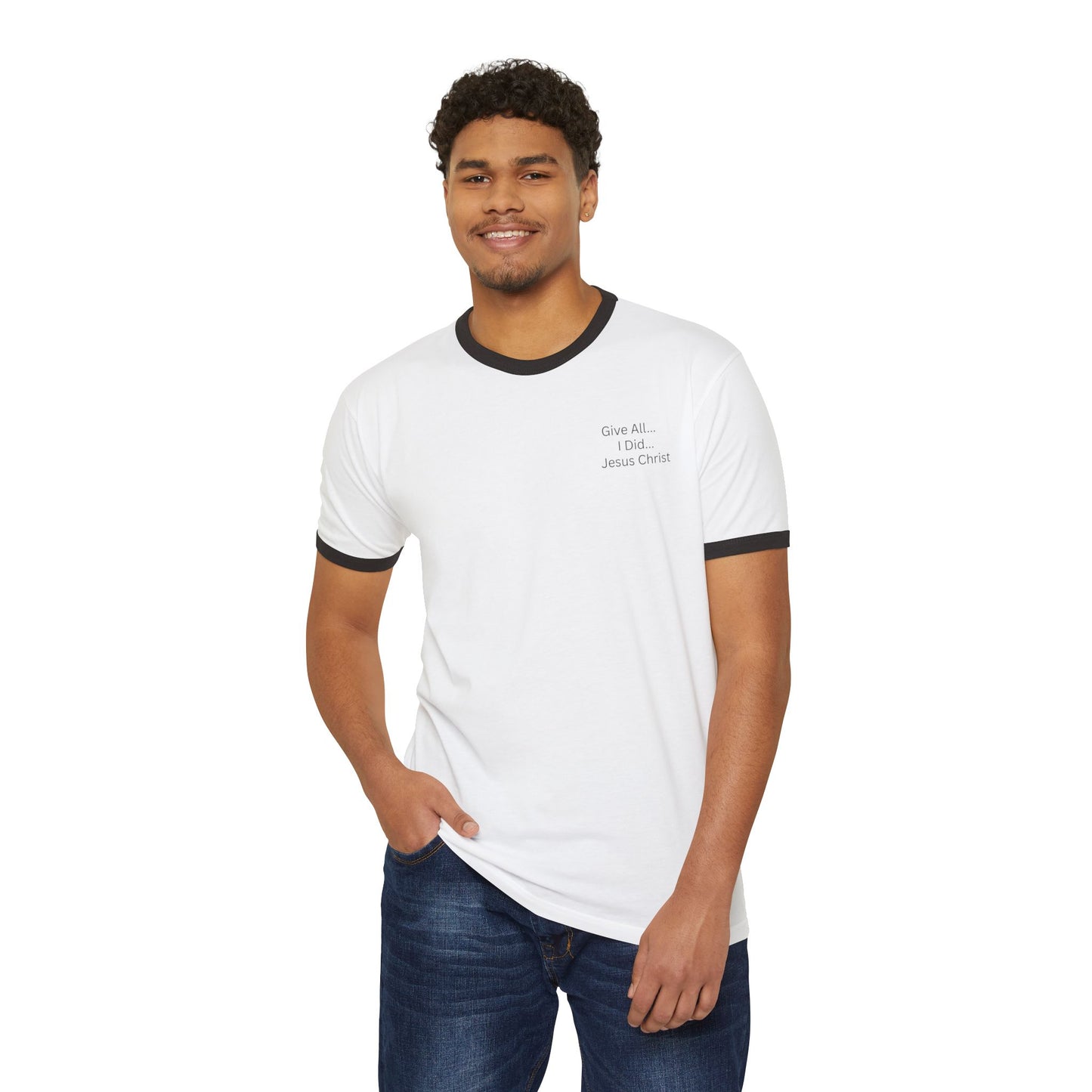Inspirational Ringer T-Shirt - 'Give All I Did Jesus Christ'