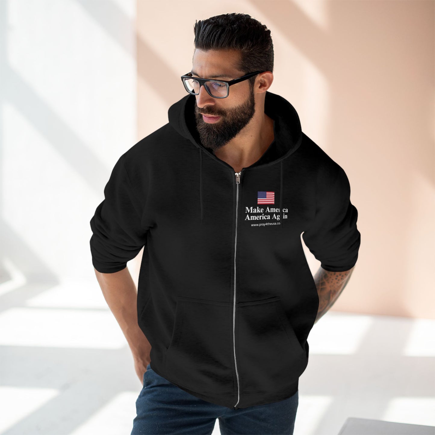 Zip Hoodie - Make America America Again with Flag Design