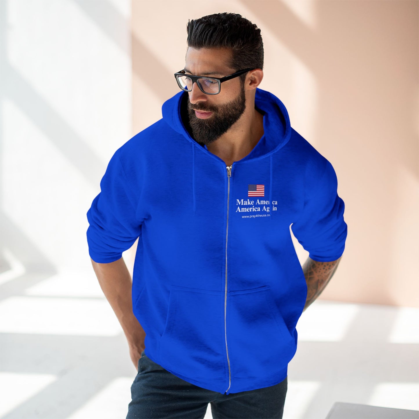 Zip Hoodie - Make America America Again with Flag Design