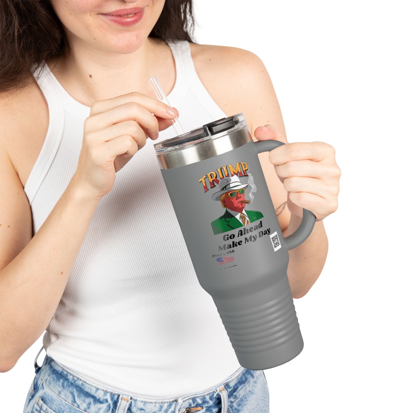 40oz Insulated Travel Mug - Trump-Go Ahead Make My Day - Great Gift for Patriots