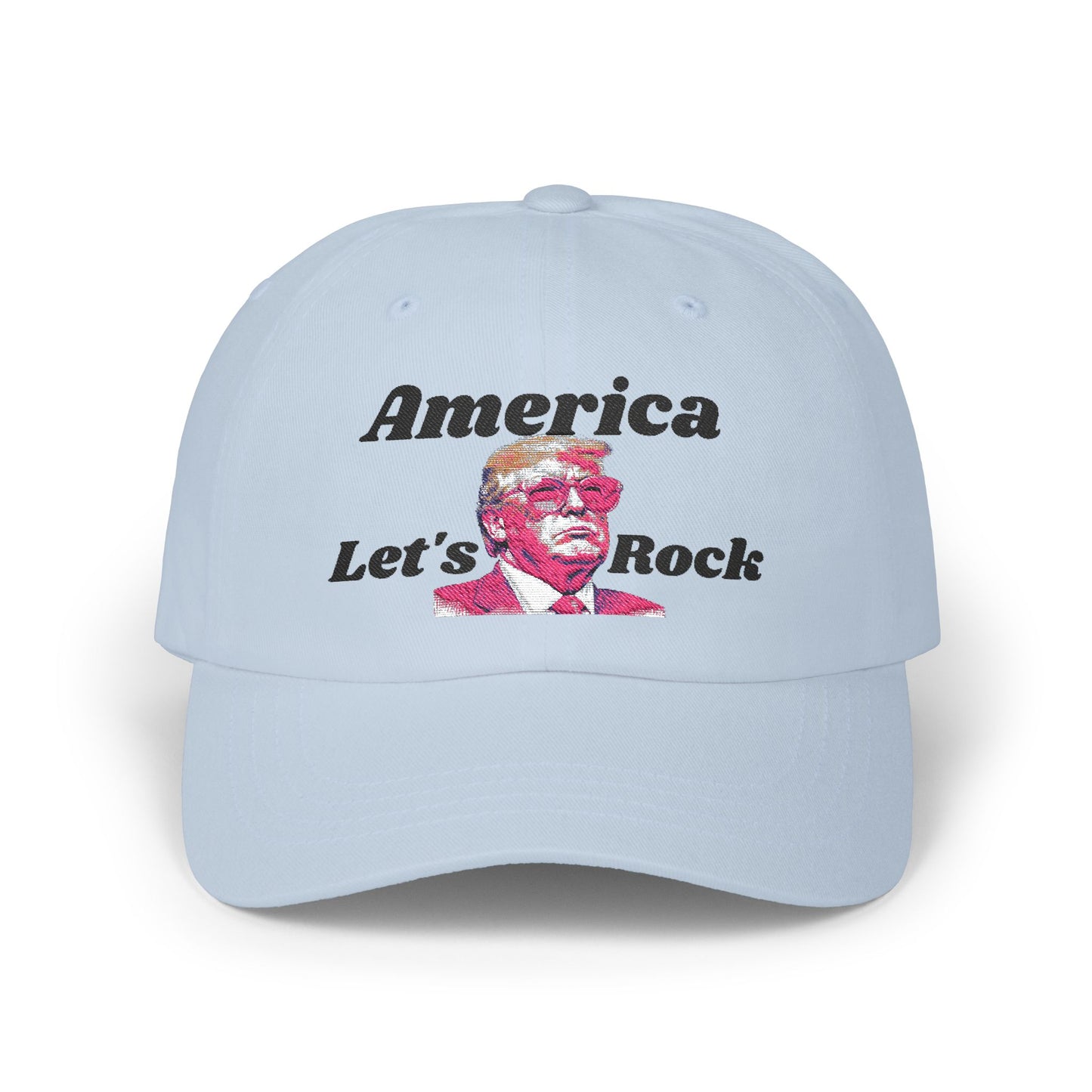 Classic 'America Let's Rock' Design - Adjustable Baseball Hat, Perfect for MAGA and Patriots.