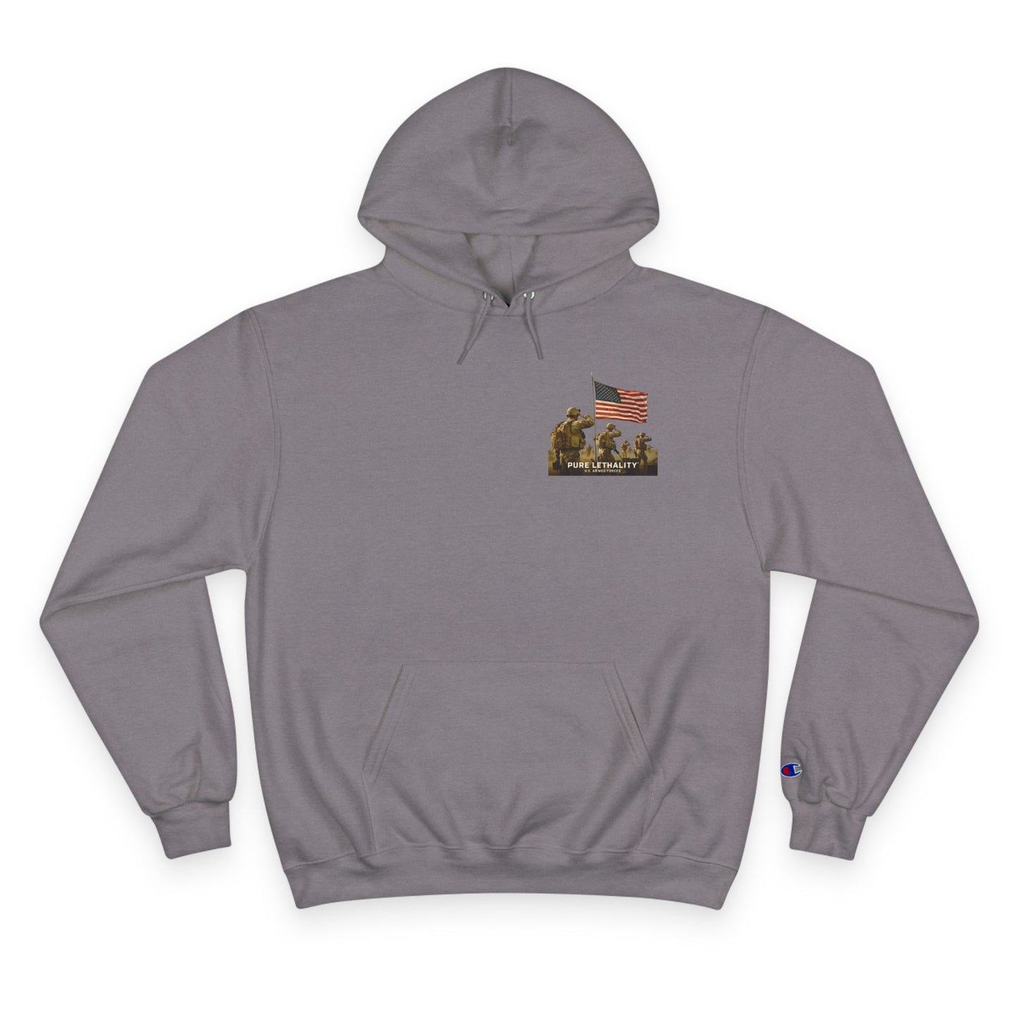 Military Champion Hoodie with American Flag Design