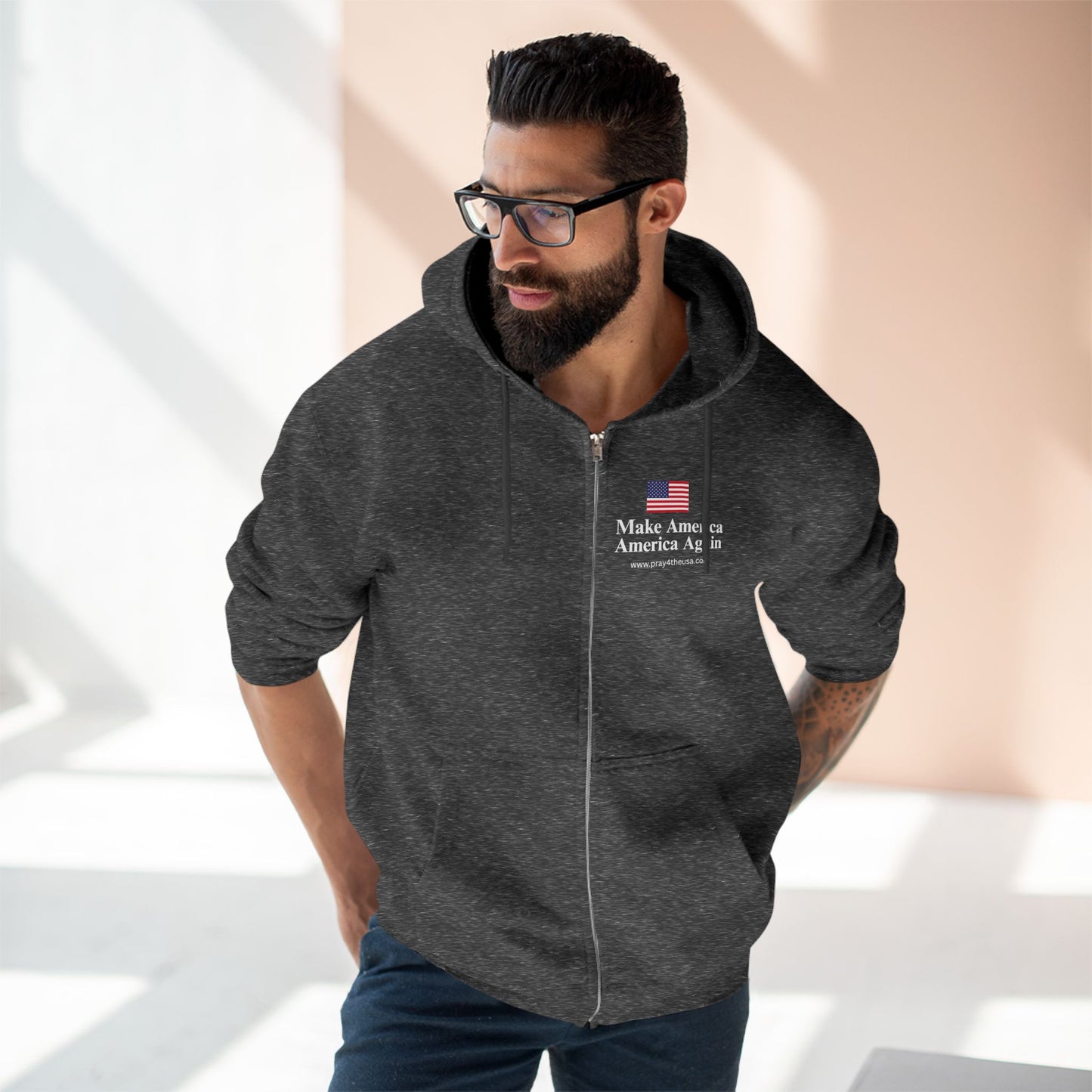 Zip Hoodie - Make America America Again with Flag Design