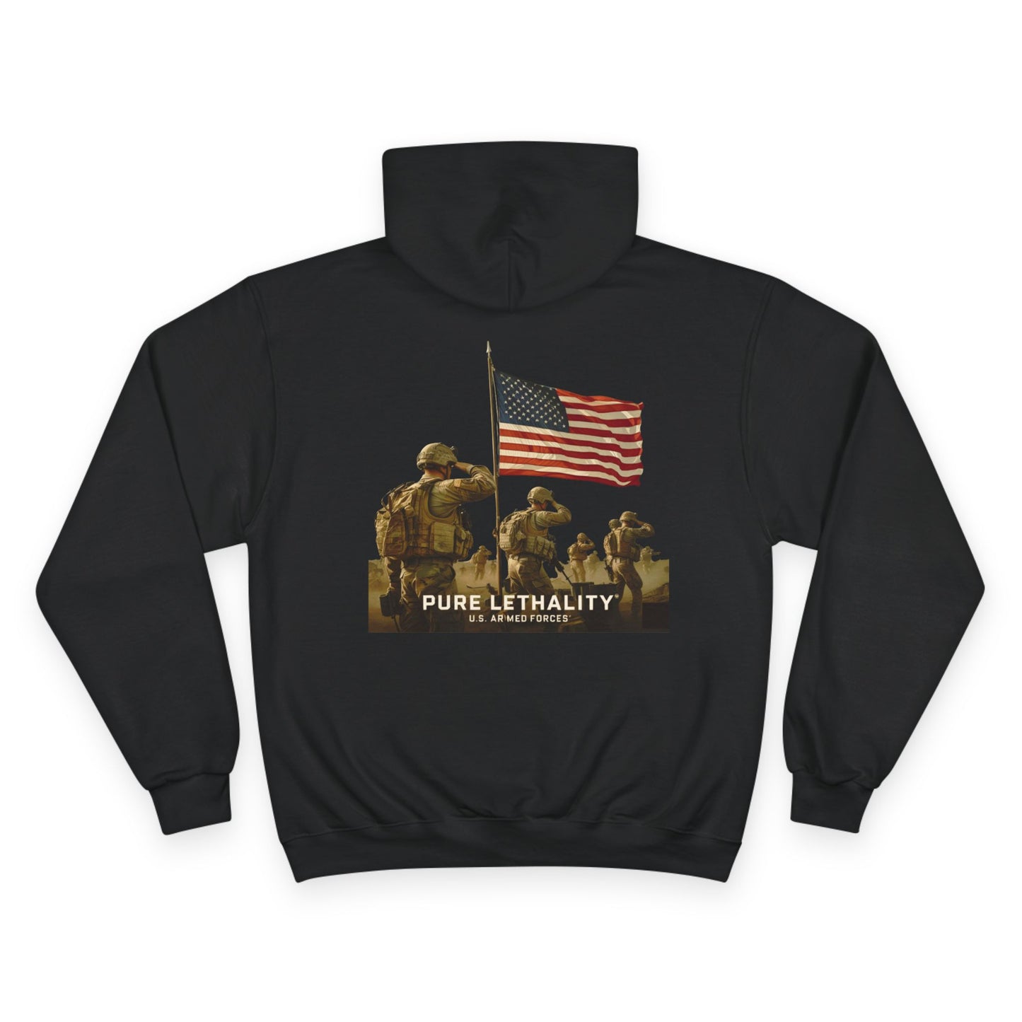 Military Champion Hoodie with American Flag Design