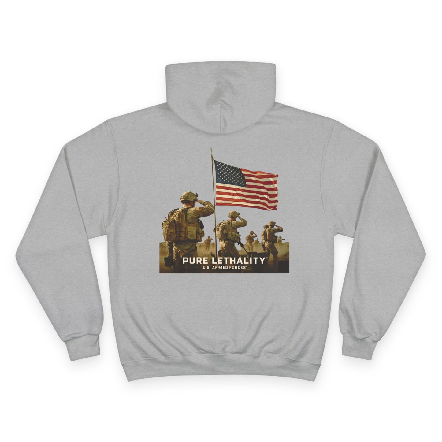 Military Champion Hoodie with American Flag Design