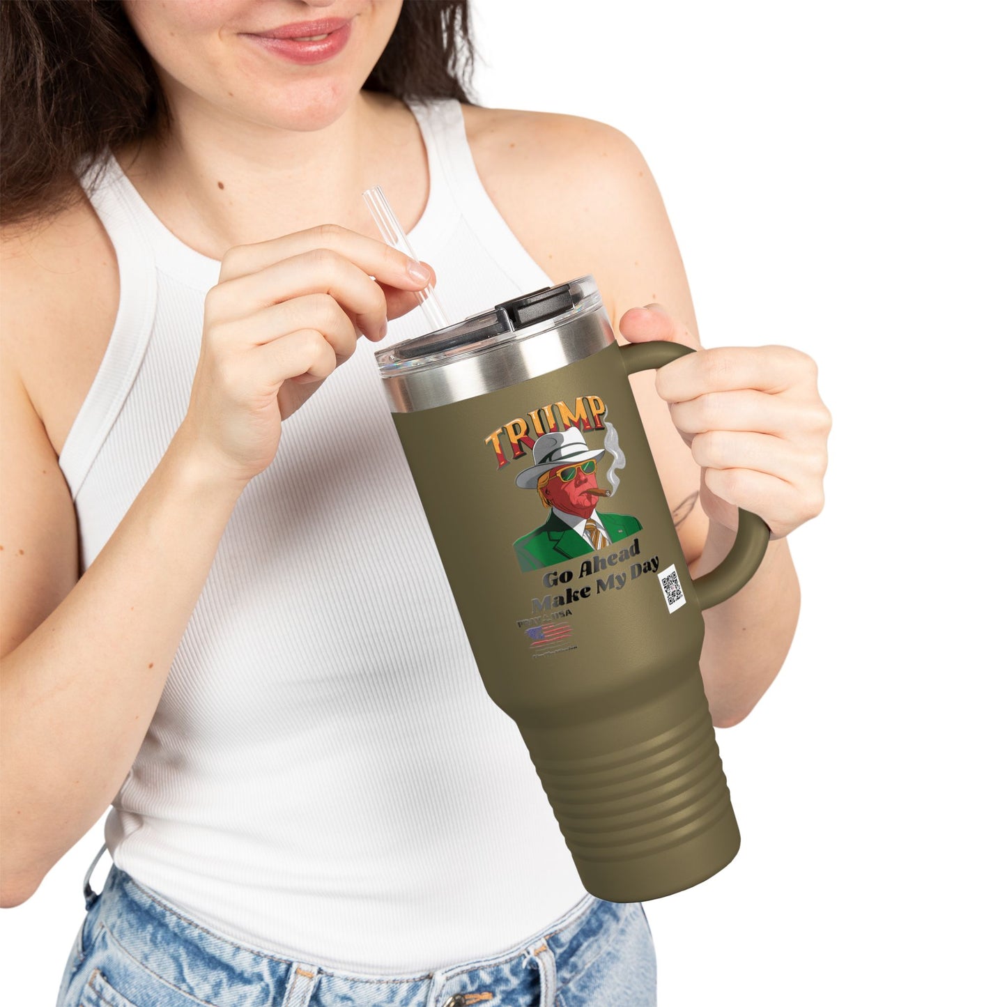 40oz Insulated Travel Mug - Trump-Go Ahead Make My Day - Great Gift for Patriots