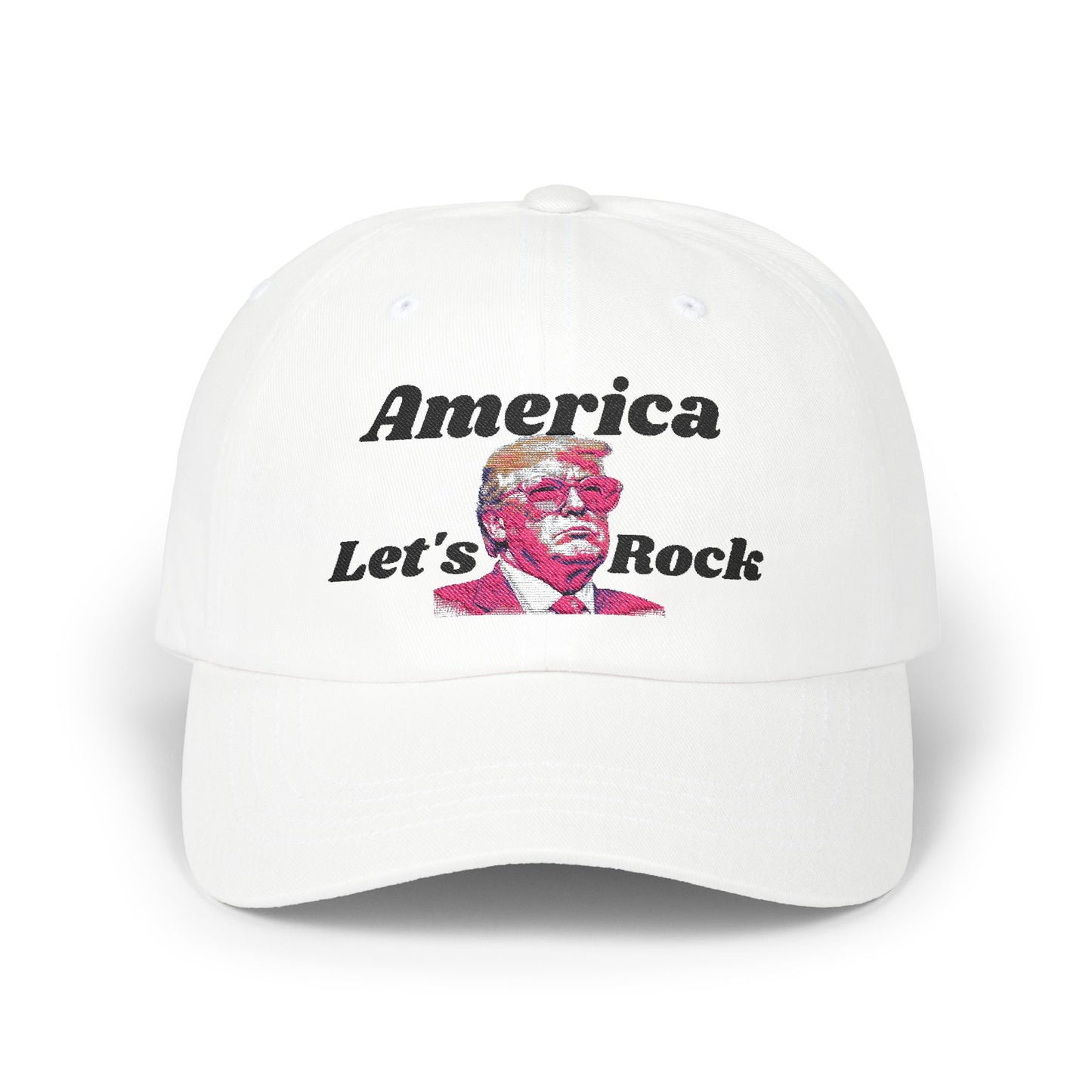 Classic 'America Let's Rock' Design - Adjustable Baseball Hat, Perfect for MAGA and Patriots.