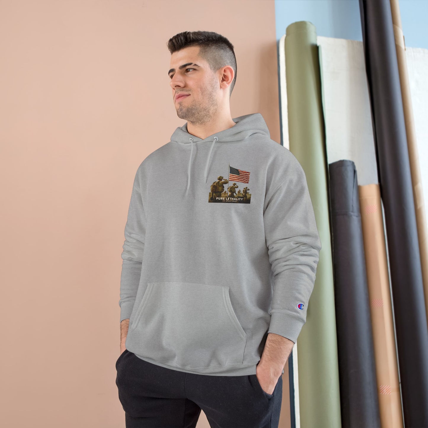 Military Champion Hoodie with American Flag Design