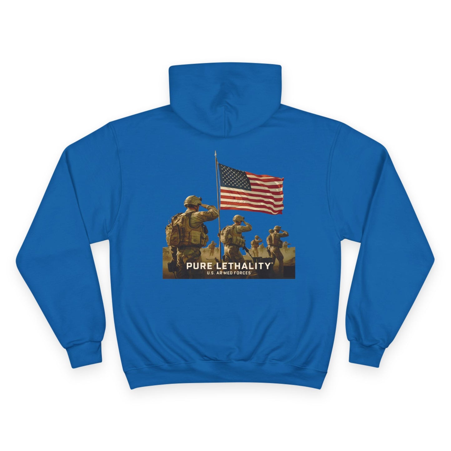 Military Champion Hoodie with American Flag Design