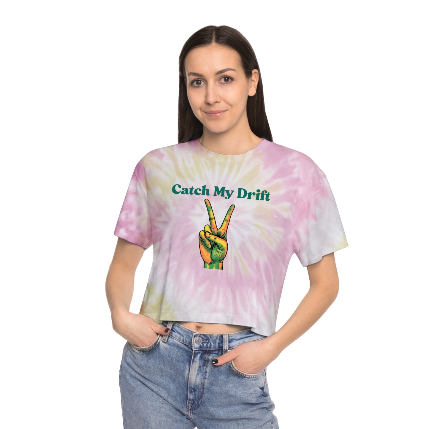 Tie-Dye Crop Tee for Trendy Women - Retro Catch My Drift Bohemian Style