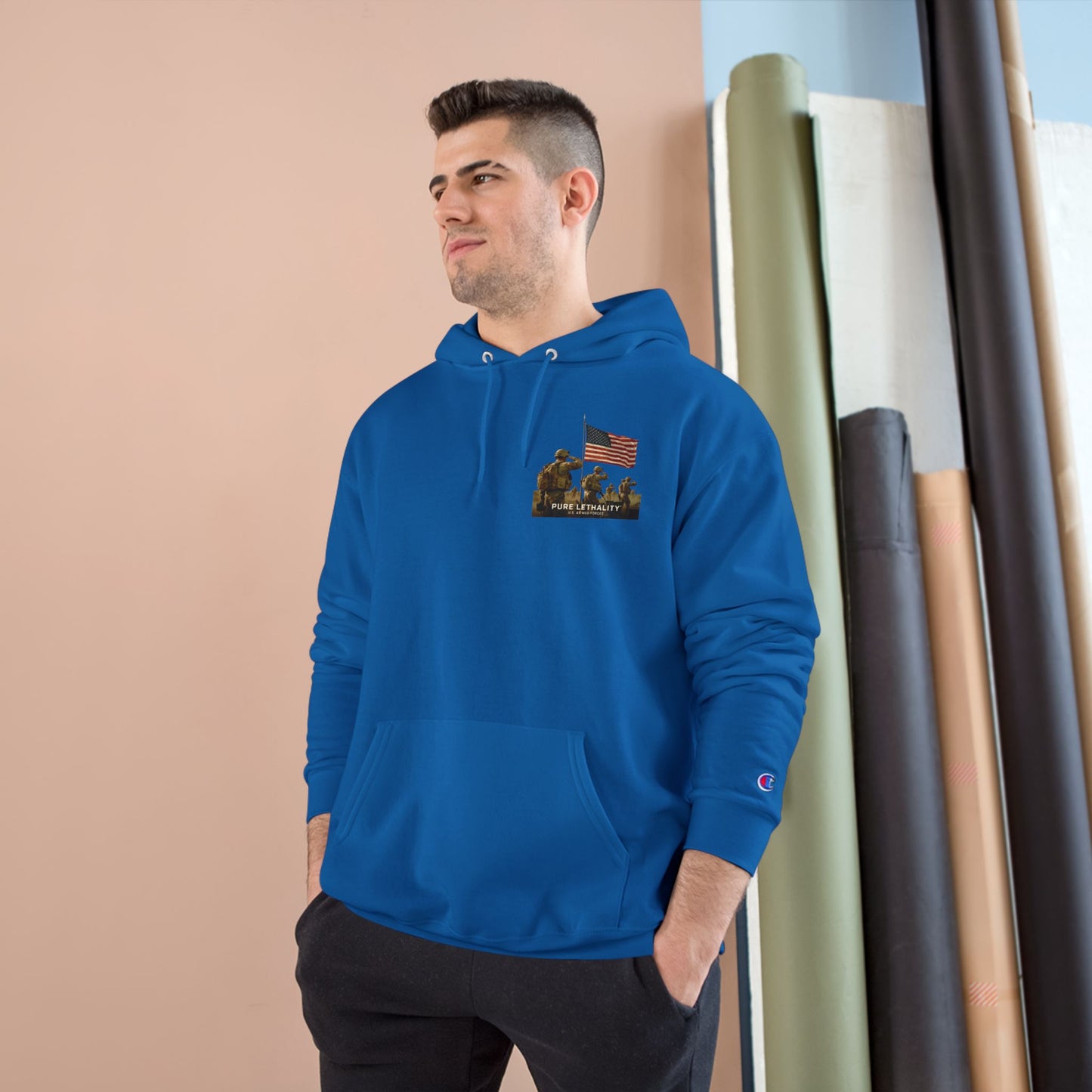 Military Champion Hoodie with American Flag Design