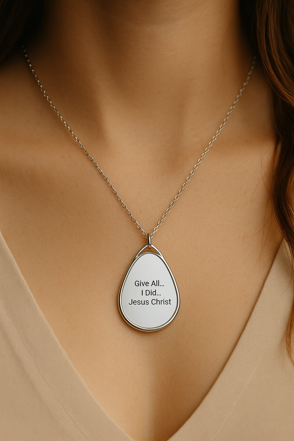 Oval Necklace - Inspirational 'Give All I Did Jesus Christ' Pendant