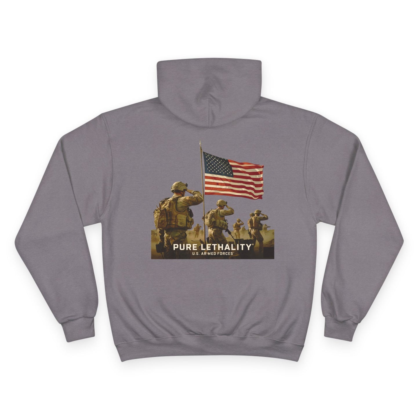 Military Champion Hoodie with American Flag Design