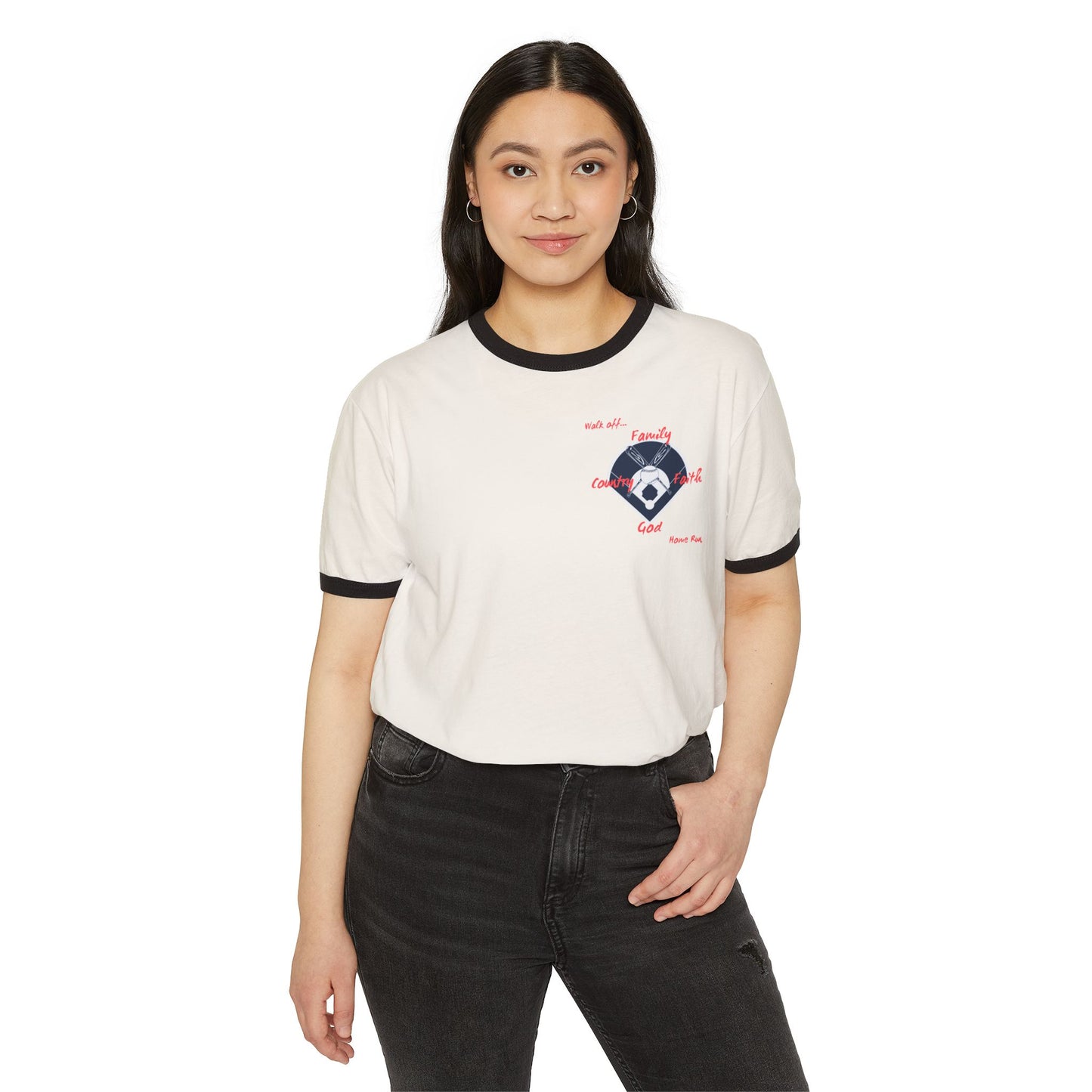 Baseball Family and Faith Vibes Ringer T-Shirt