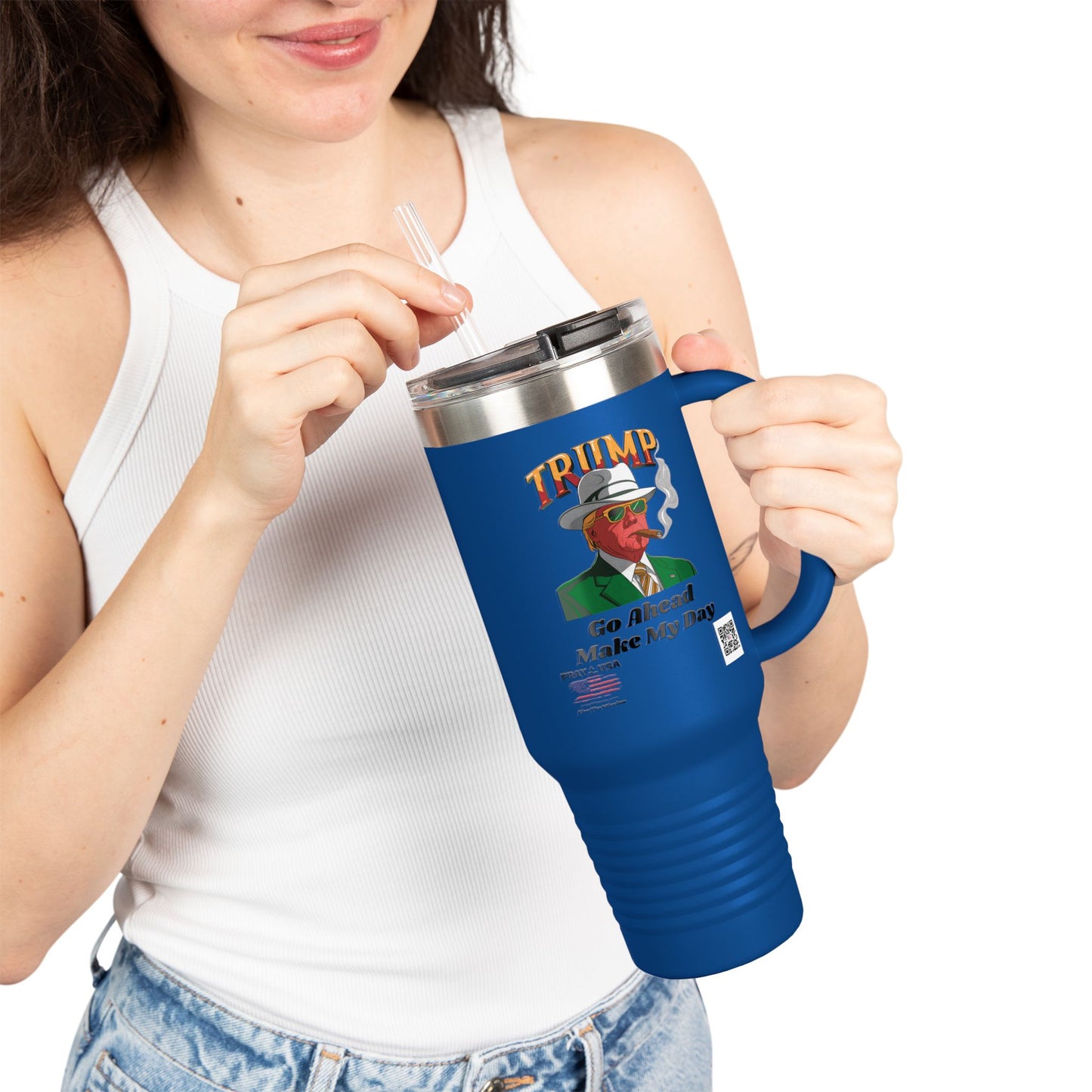 40oz Insulated Travel Mug - Trump-Go Ahead Make My Day - Great Gift for Patriots