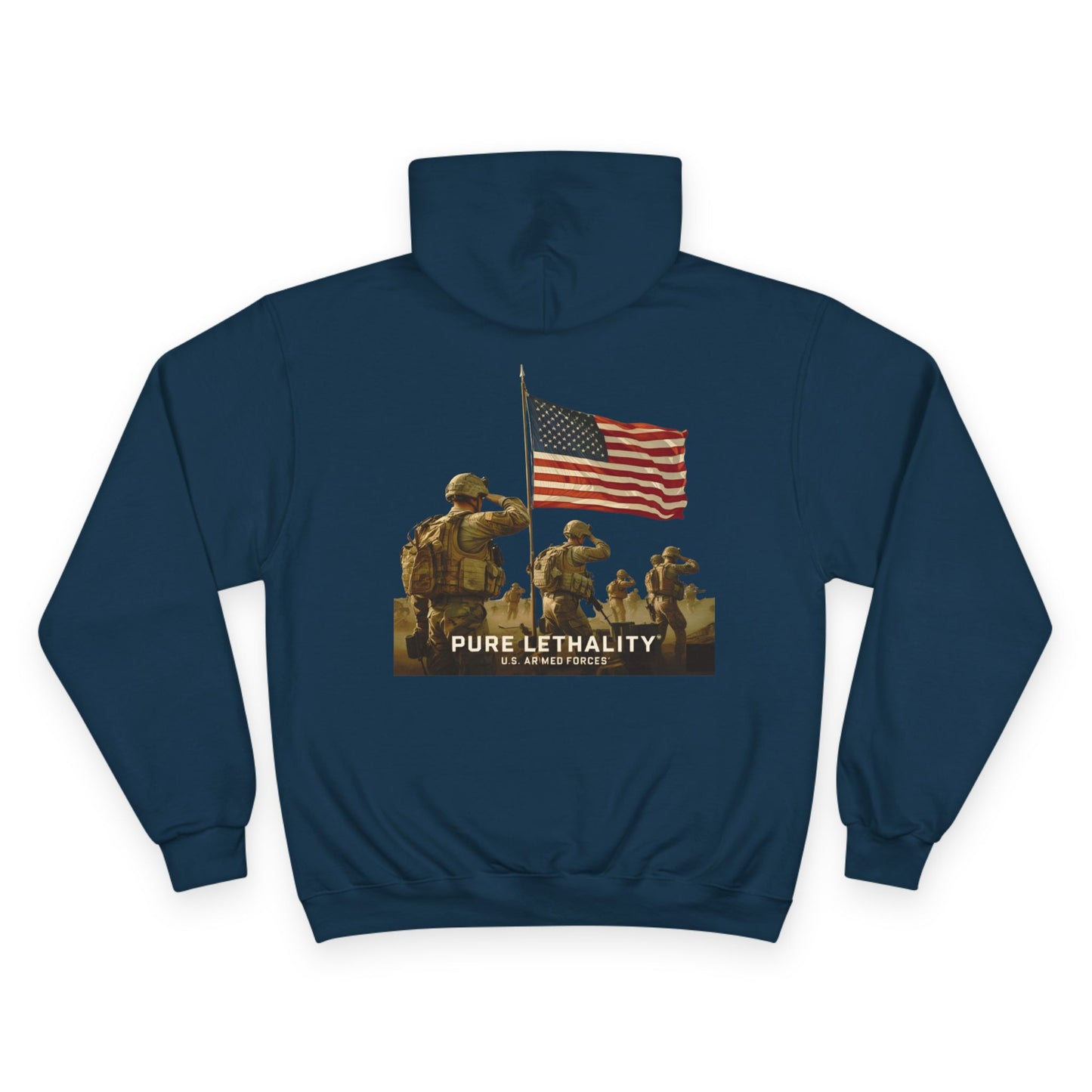 Military Champion Hoodie with American Flag Design