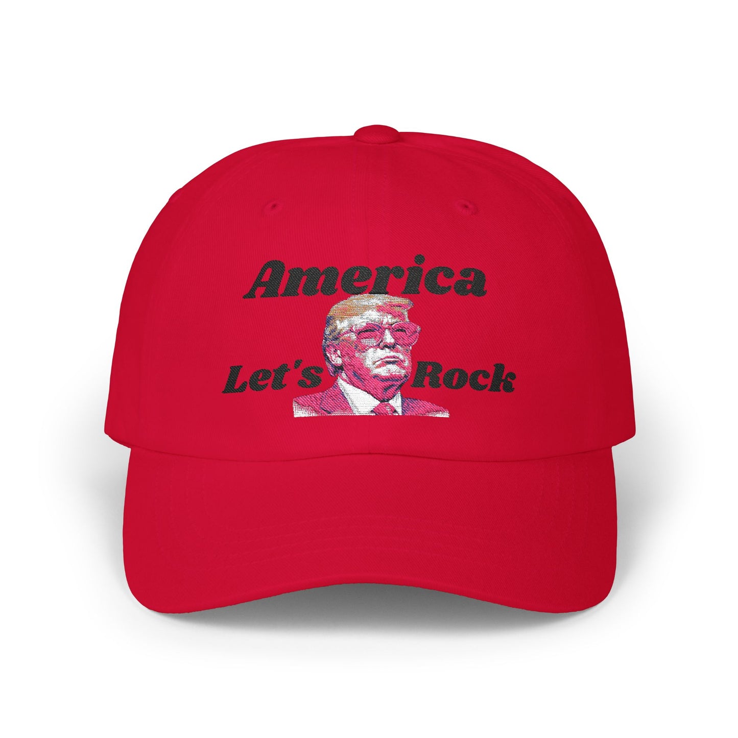 Classic 'America Let's Rock' Design - Adjustable Baseball Hat, Perfect for MAGA and Patriots.