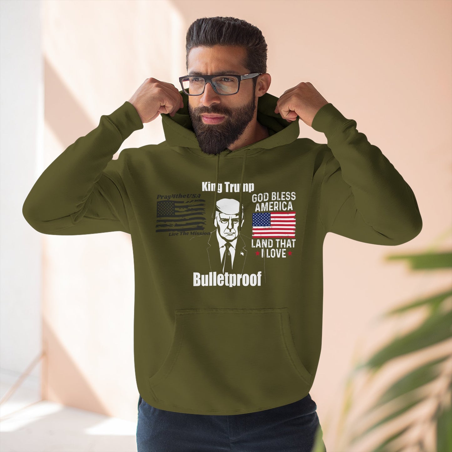 King Trump-Patriotic Three-Panel Fleece Hoodie | King Trump Bullet Proof-Cozy Design