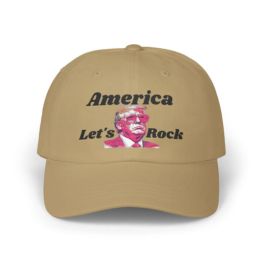 Classic 'America Let's Rock' Design - Adjustable Baseball Hat, Perfect for MAGA and Patriots.
