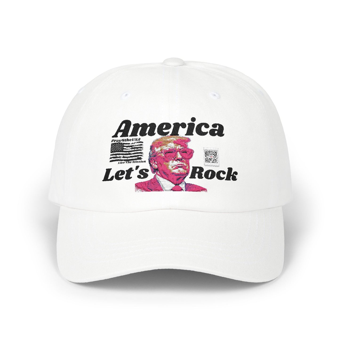 Classic 'America Let's Rock' Design - Adjustable Baseball Hat, Perfect for MAGA and Patriots.