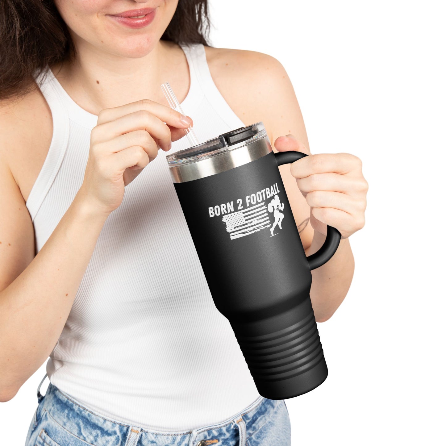 Born 2 Football-Football Insulated Travel Mug | 40oz Sports Cup for Fans