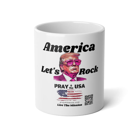 Patriotic Jumbo Mug: "America, Let's Rock!" Coffee Cup, 20oz for MAGA supporter's, Gift for Trump Fans, Political Humor