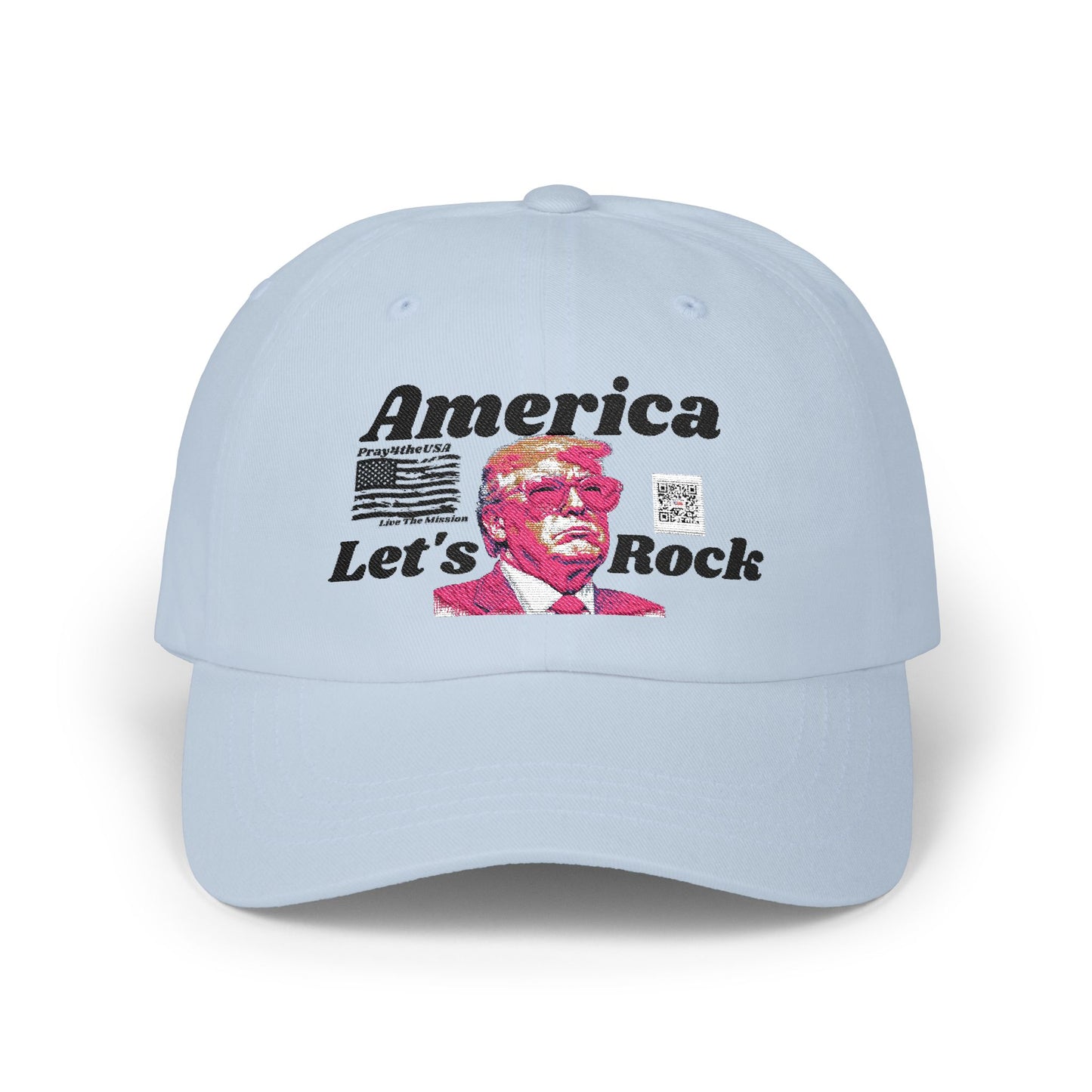 Classic 'America Let's Rock' Design - Adjustable Baseball Hat, Perfect for MAGA and Patriots.