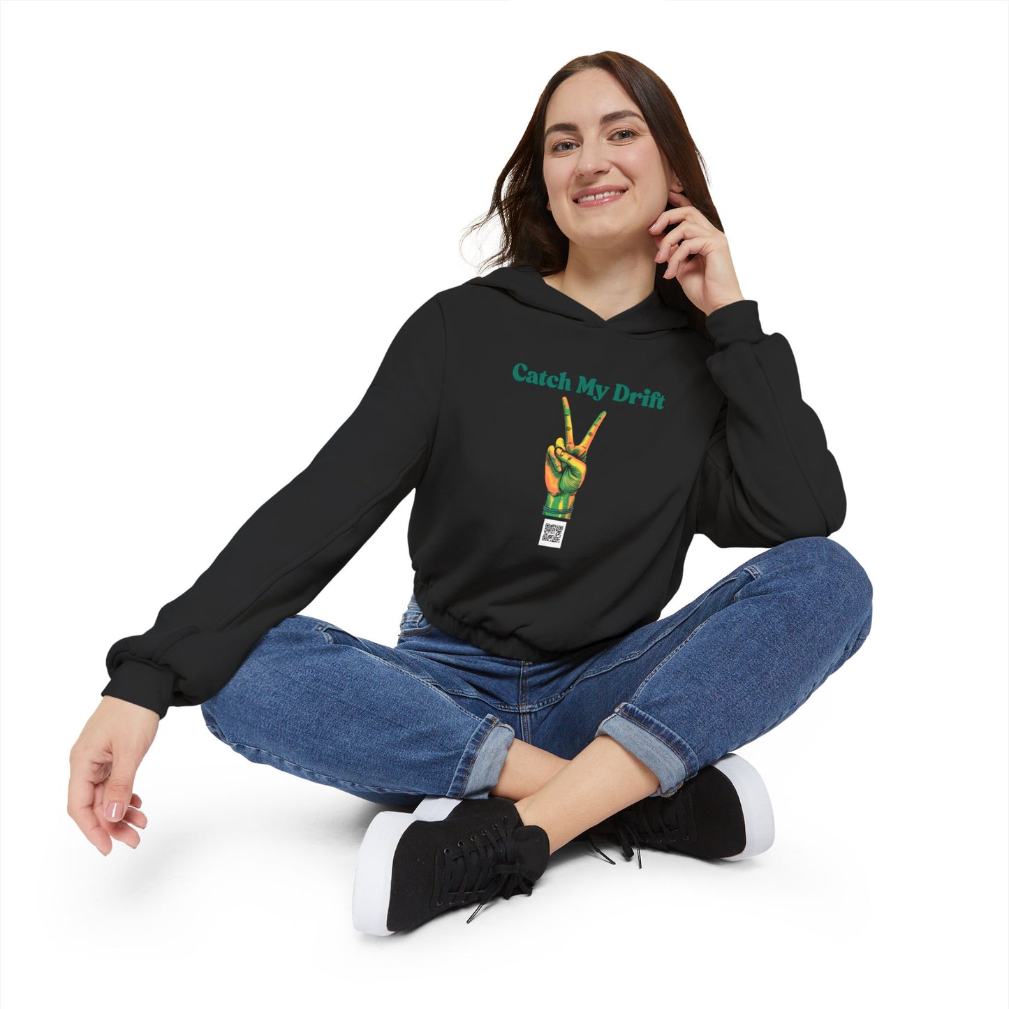 Catch My Drift Women's Cinched Bottom Hoodie, Peace Sign Sweatshirt, Trendy Casual Hoodie, Gift for Her, Cozy Streetwear