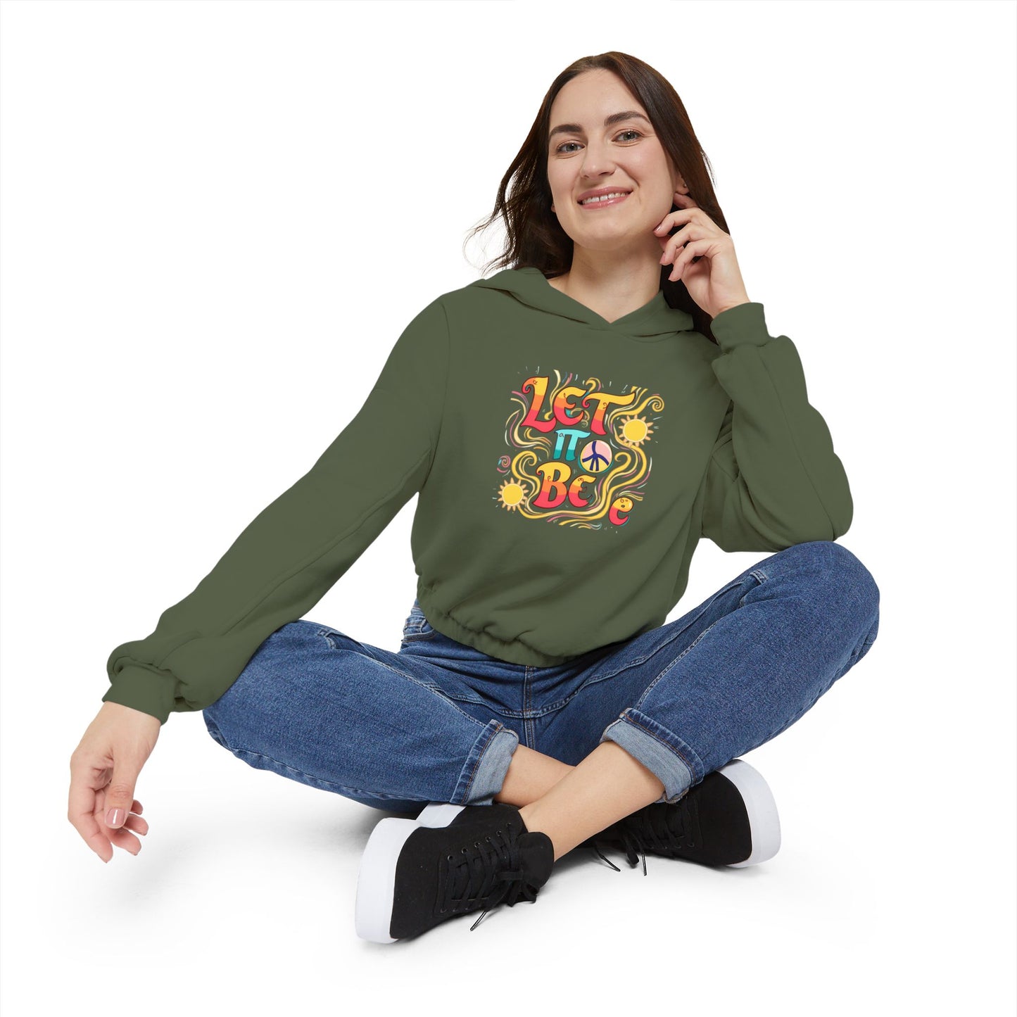 Let it Be-Bohemian Cinched Hoodie, Graphic Hoodie, Casual Wear, Festival Clothing, Gift for Her, Let It Be Design, Cozy Fashion