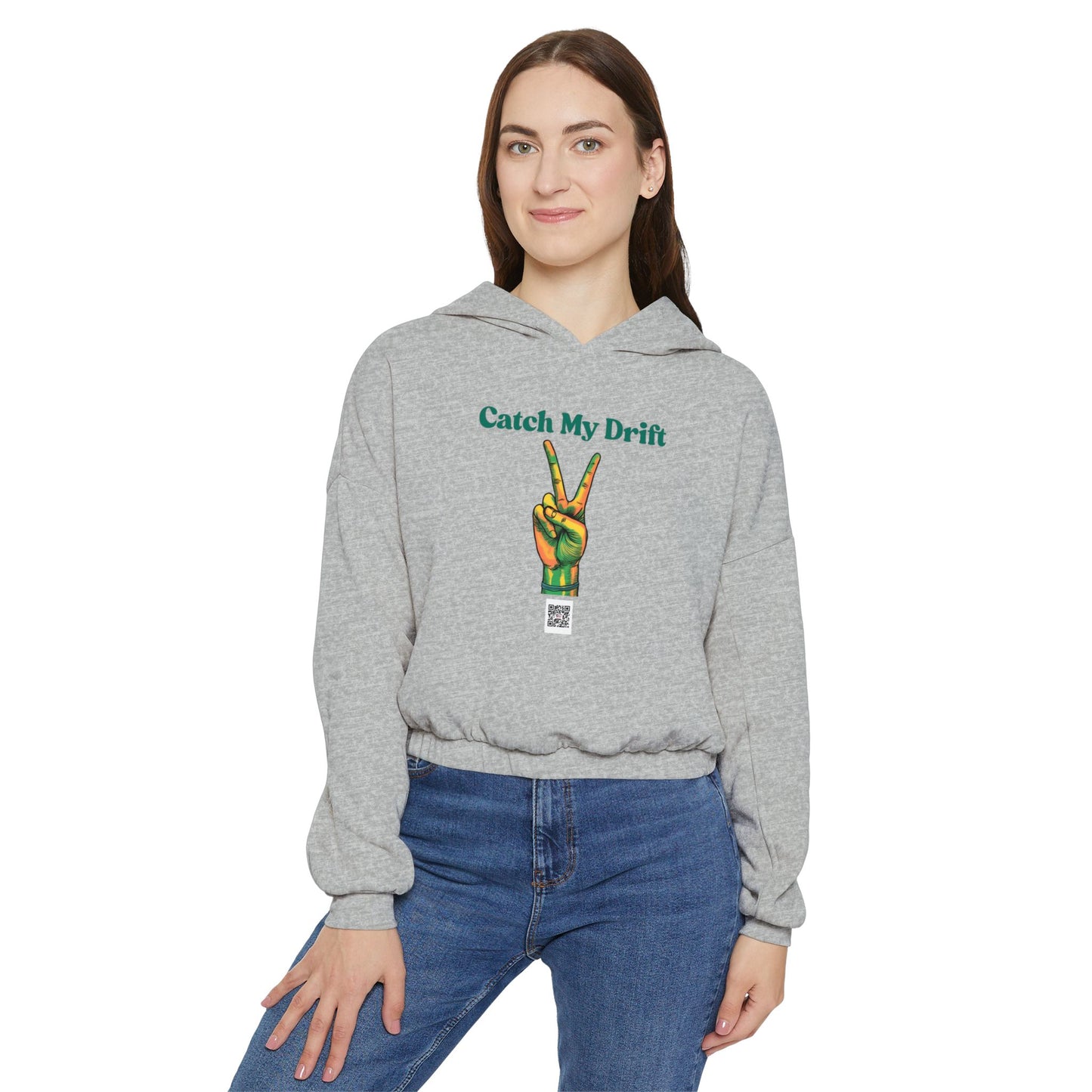 Catch My Drift Women's Cinched Bottom Hoodie, Peace Sign Sweatshirt, Trendy Casual Hoodie, Gift for Her, Cozy Streetwear