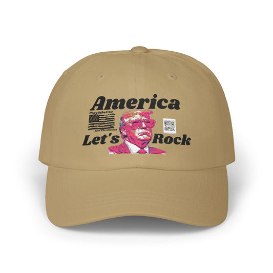 Classic 'America Let's Rock' Design - Adjustable Baseball Hat, Perfect for MAGA and Patriots.