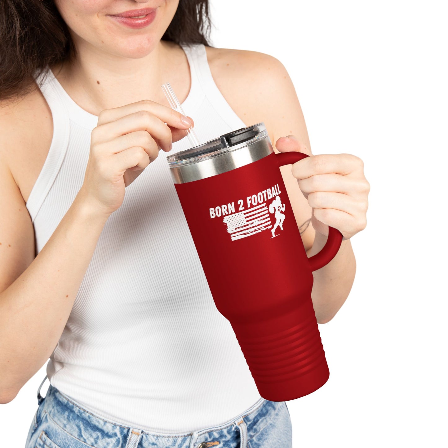 Born 2 Football-Football Insulated Travel Mug | 40oz Sports Cup for Fans