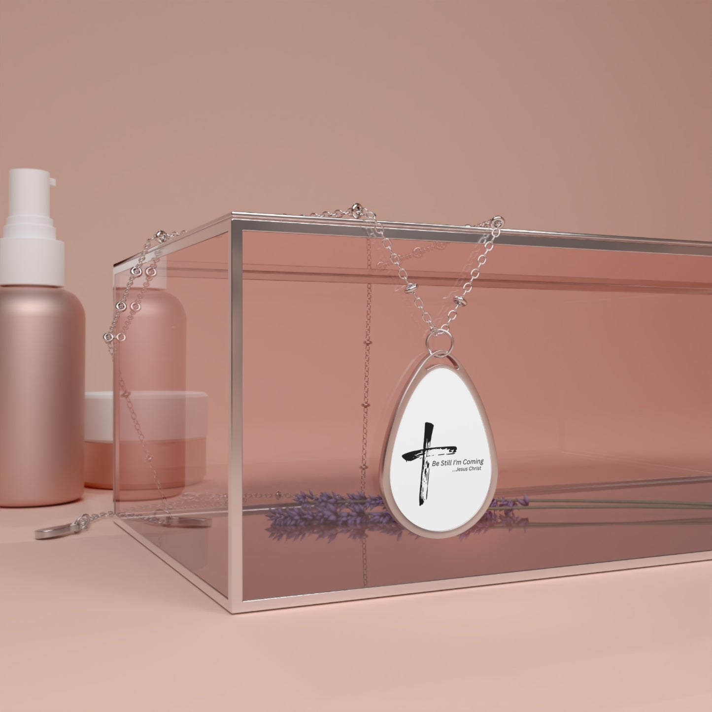 Inspirational Oval Necklace - "Be Still I’m Coming" Cross Pendant