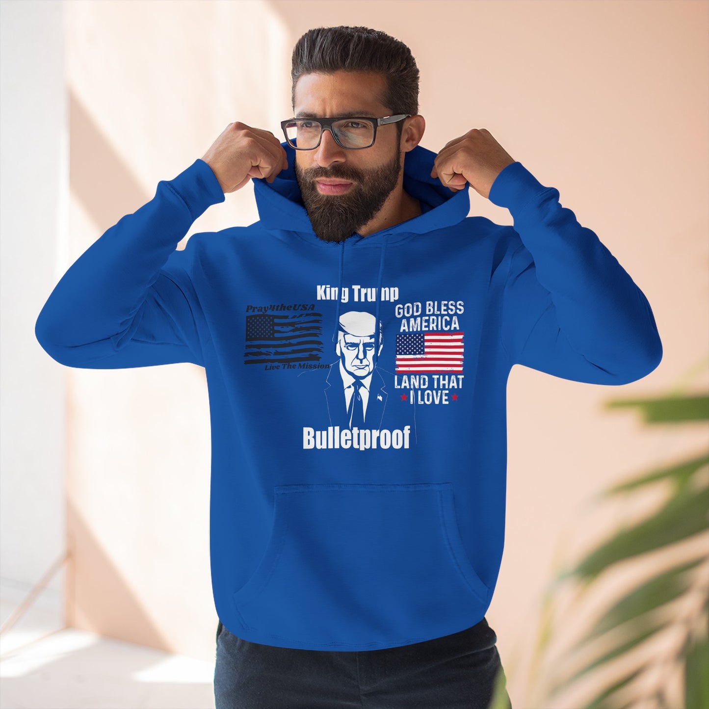 King Trump-Patriotic Three-Panel Fleece Hoodie | King Trump Bullet Proof-Cozy Design