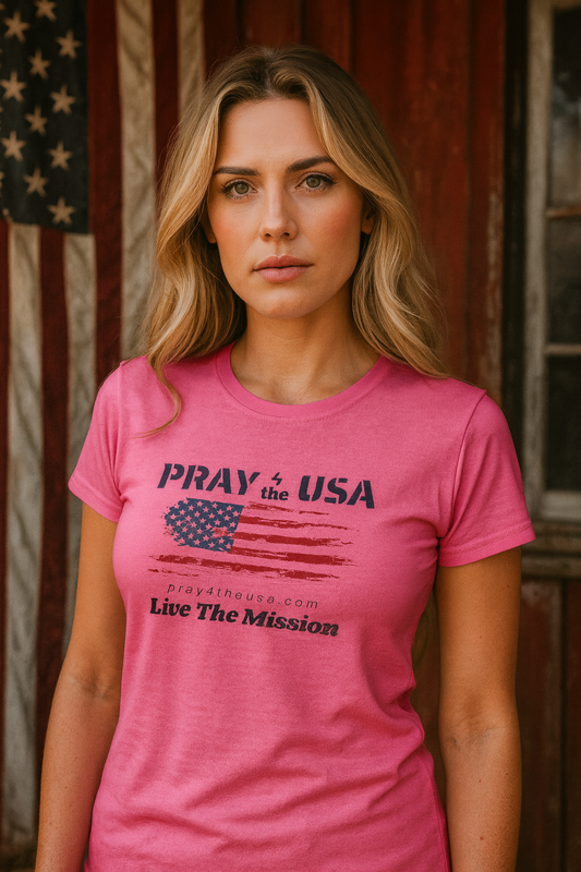 Live The Mission-Patriotic Tee - Pray 4 the USA, Faith-Based Women's T-Shirt