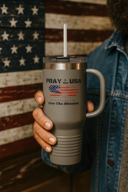 Pray 4 The USA-Live The Mission-Insulated Mug - Patriotic 40oz USA Flag Design Coffee Tumbler